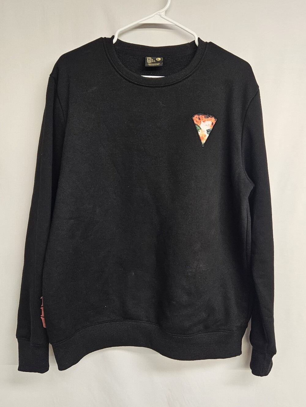 Mr Eatwell Pizza Slice Crew Sweatshirt Long Sleeve Pullover Black Size Large